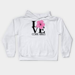 LOVE Coral Gables pink hibiscus Kids Hoodie